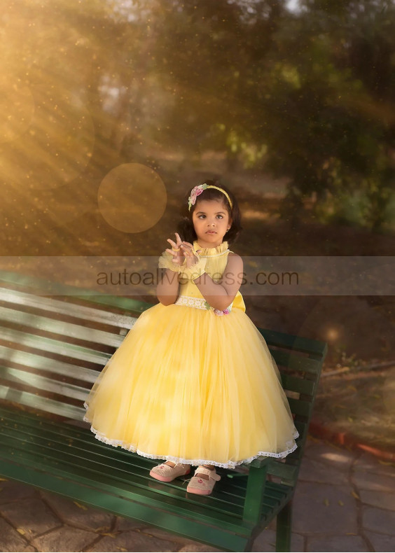 Yellow Tulle Pearls Beaded Fashion Flower Girl Dress